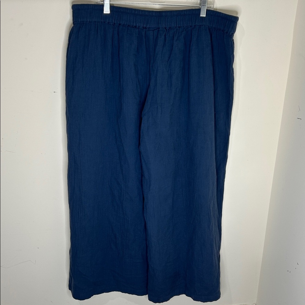 Pact Coastal Double Gauze Split Hem Pant Cotton Wide Leg Drawstring Blue XXL - Picture 3 of 15